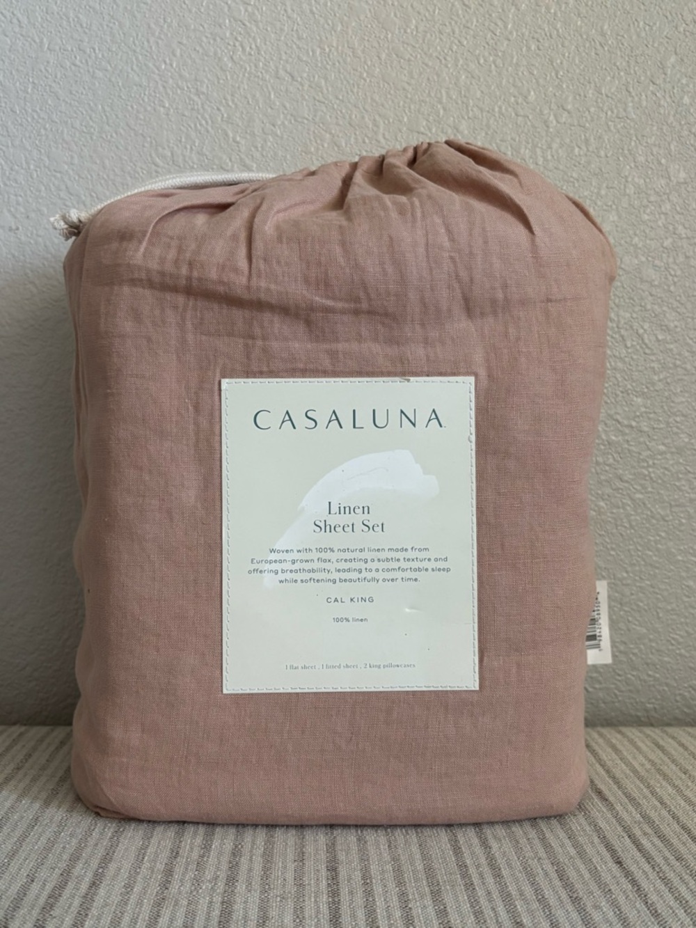 NWT California King 100% Linen Sheet Set Light Adobe Clay - Casaluna
